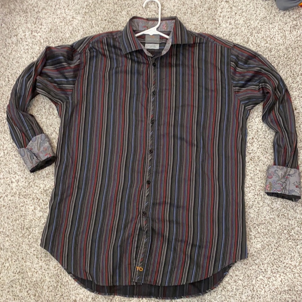 Large button down Thomas Dean multicolor long sleeve casual shirt paisley design